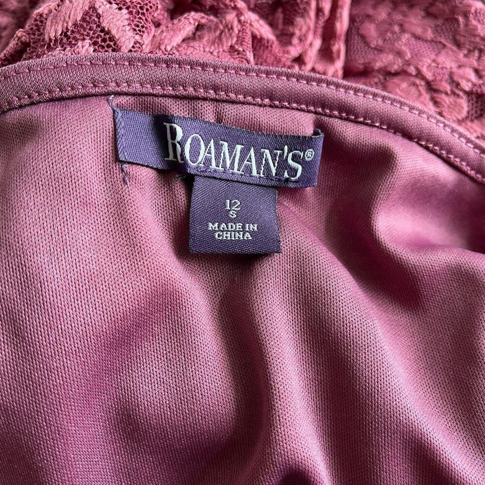 Roaman's Burgundy Lace Long Sleeved Scoop Neck Blouse Size 12 - Picture 7 of 8